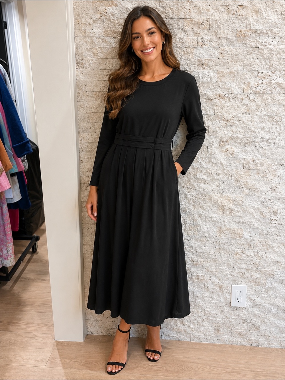 HALARA‎ Black Long Sleeve Midi Dress 3X